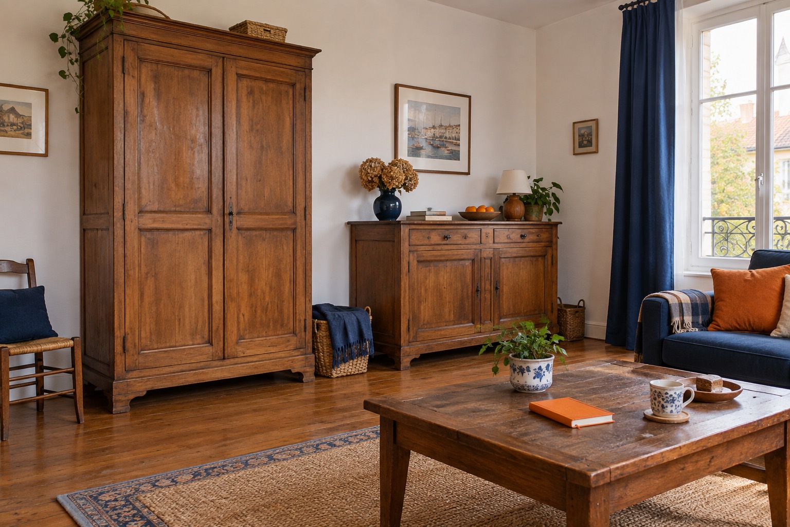 Armoire et buffet dans un salon accessible