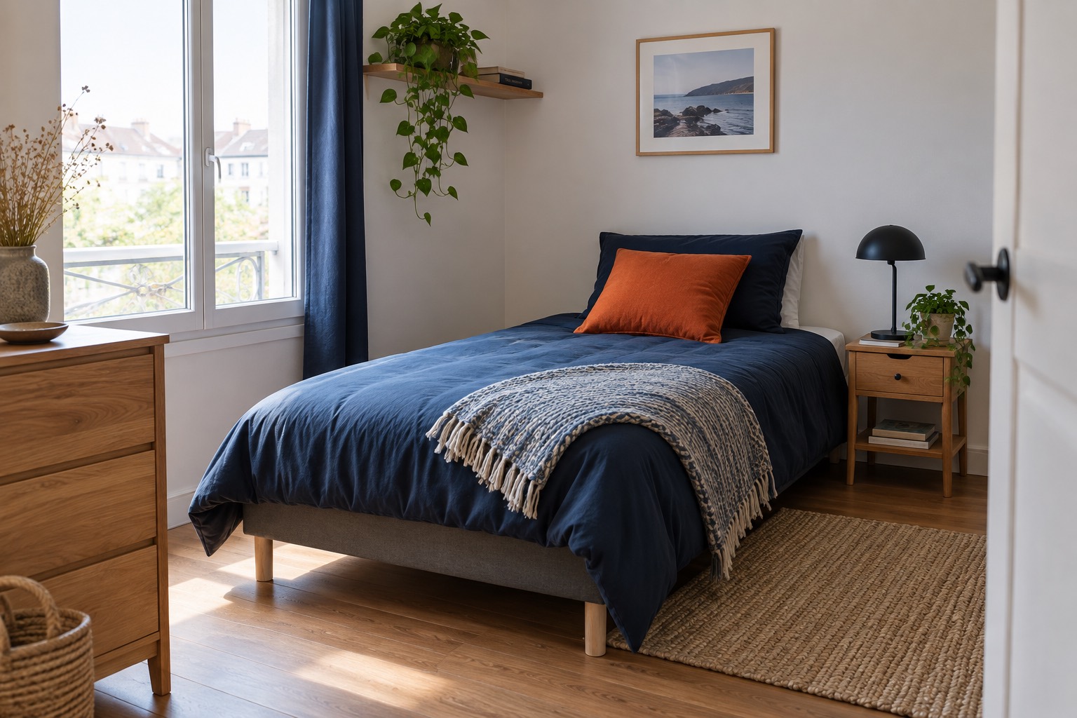 Lit installé avec un passage libre sur le côté Lit installé avec un passage libre sur le côté