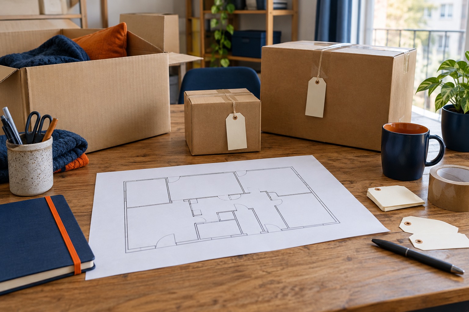 Boîtes et étiquettes de repérage sur une table Boîtes et étiquettes de repérage sur une table