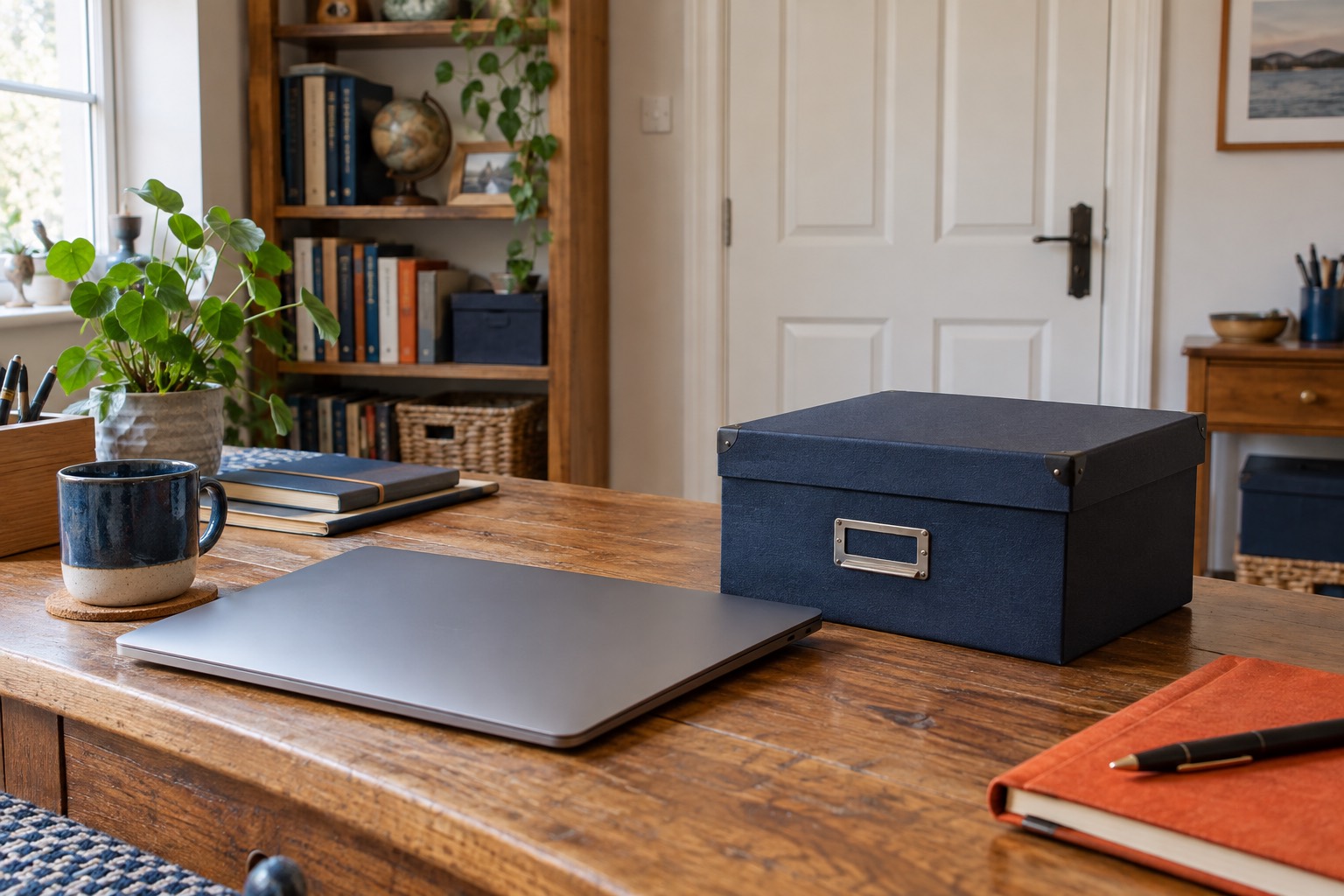 Boîte fermée et ordinateur dans un bureau Boîte fermée et ordinateur dans un bureau